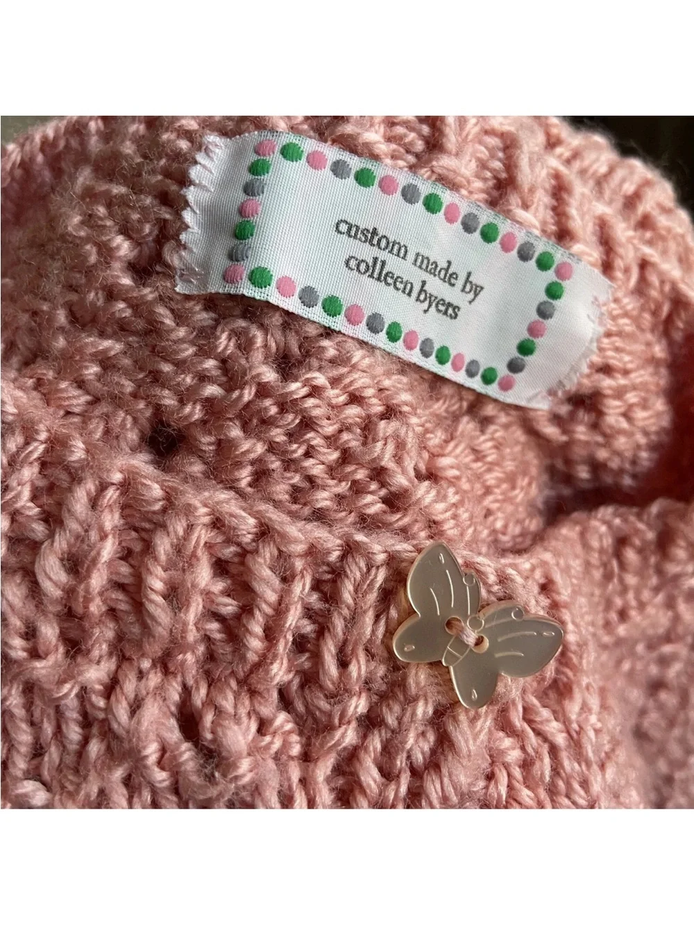Girls Custom Knitted Sweater Butterfly Buttons Pink